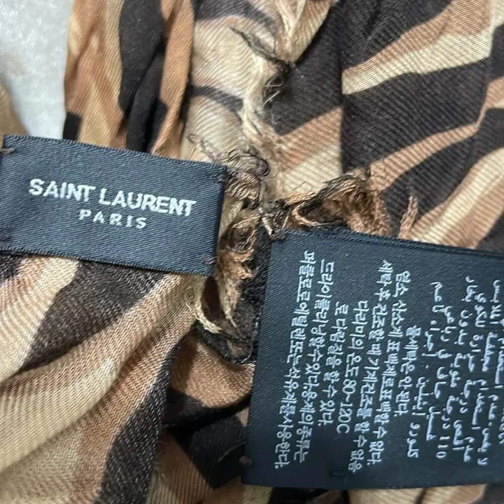 Saint Laurent Scarf Animal Print Striped Brown Modal Cashmere Large Retail‎ $750